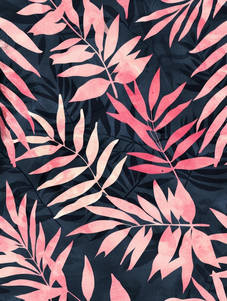 Pink Palm Leaves Seamless Pattern