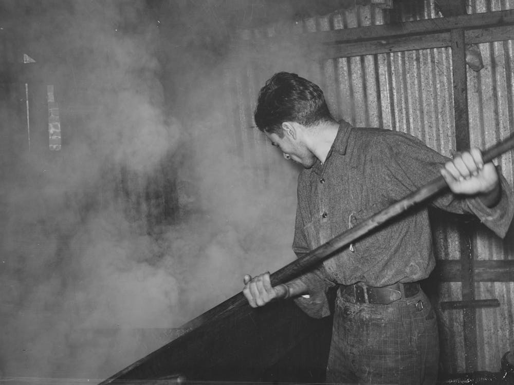 Untitled Photo, Possibly Related To Ladling Syrup From Boiling Vat To Concentration Vat At Syrup Mill Near