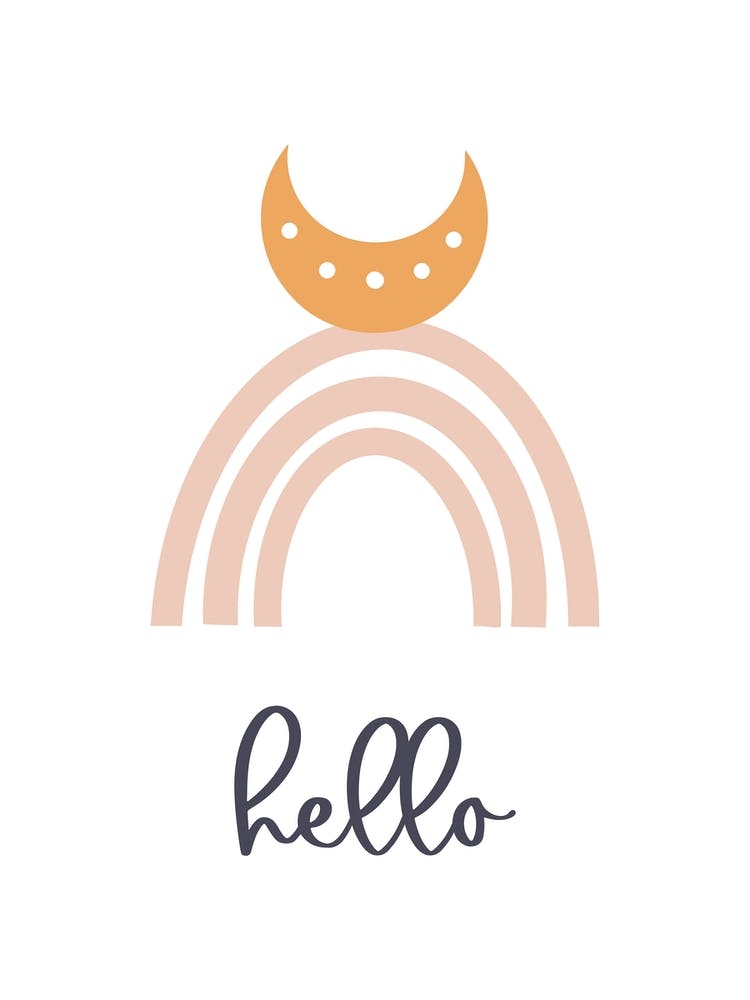 Boho Regenbogen, Hello Schriftzug, Baby
