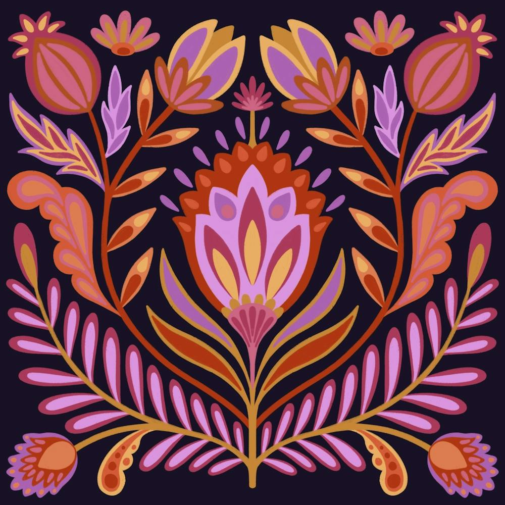 Pink and purple floral folk art Pattern