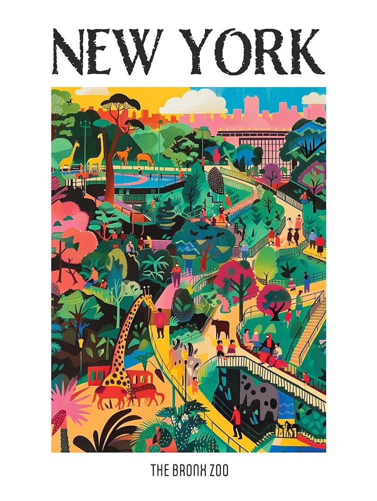 The Bronx Zoo New York Colourful Silkscreen Illustration 3 Poster