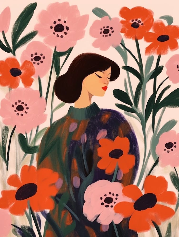 Woman With Autumnal Flowers Anemone 2