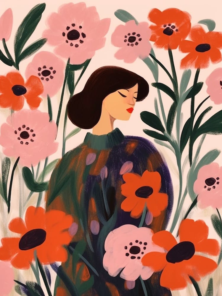 Woman With Autumnal Flowers Anemone 2