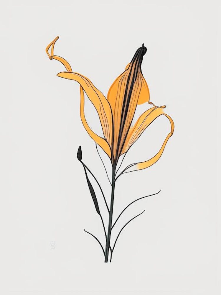 Tiger Lily Floral Minimal Line Drawing 1 Flower