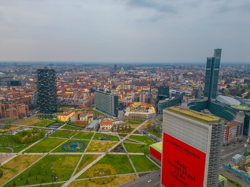 Stampa di Milano. Skyscrapers view from above. Aerial Photography