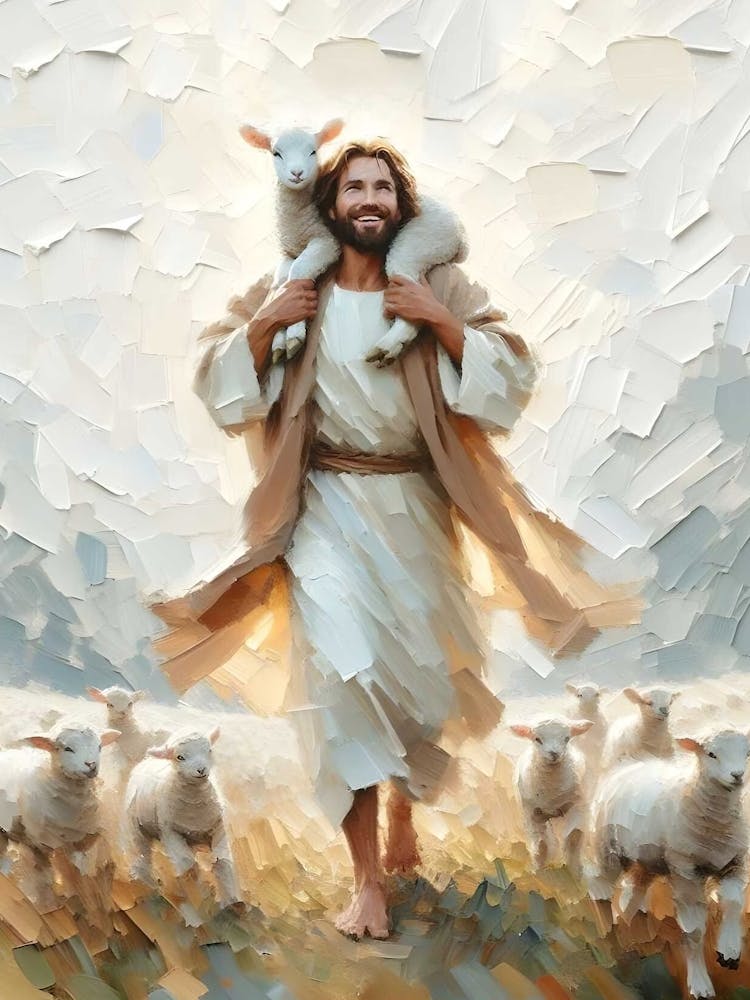 A Little Family, Digital Christian Art, Jesus Rescues Lamb, Jesus Painting, Lds Painting, Bible Prints, Good Shepherd Art, Jesus And Lambs