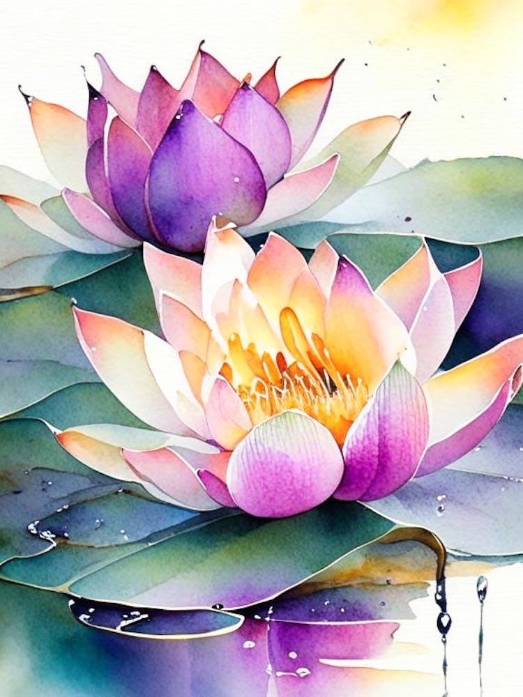 Double Lotus Watercolour 1