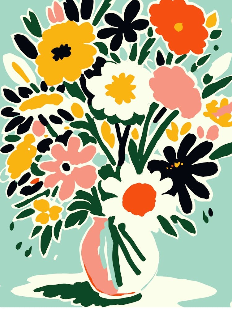 Colorful Flowers In A Vase Modern 1