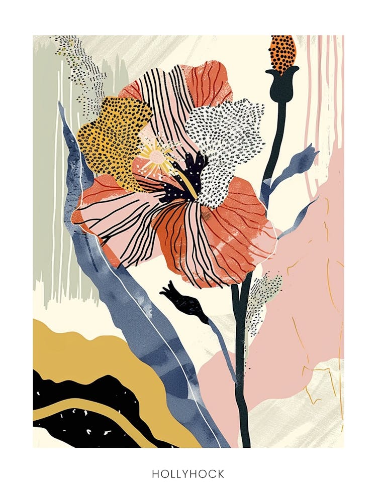 Colourful Flower Illustration Poster Hollyhock 3