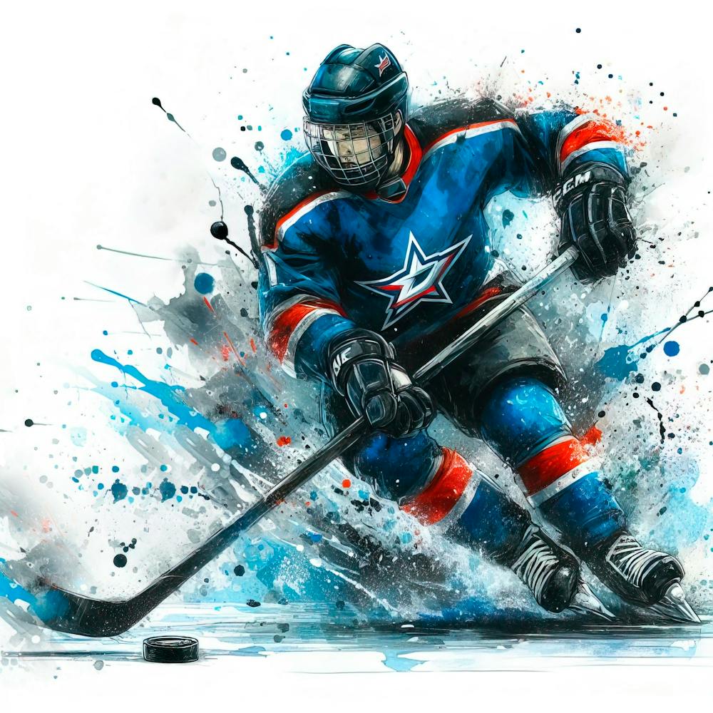 Ice hockey player in watercolor