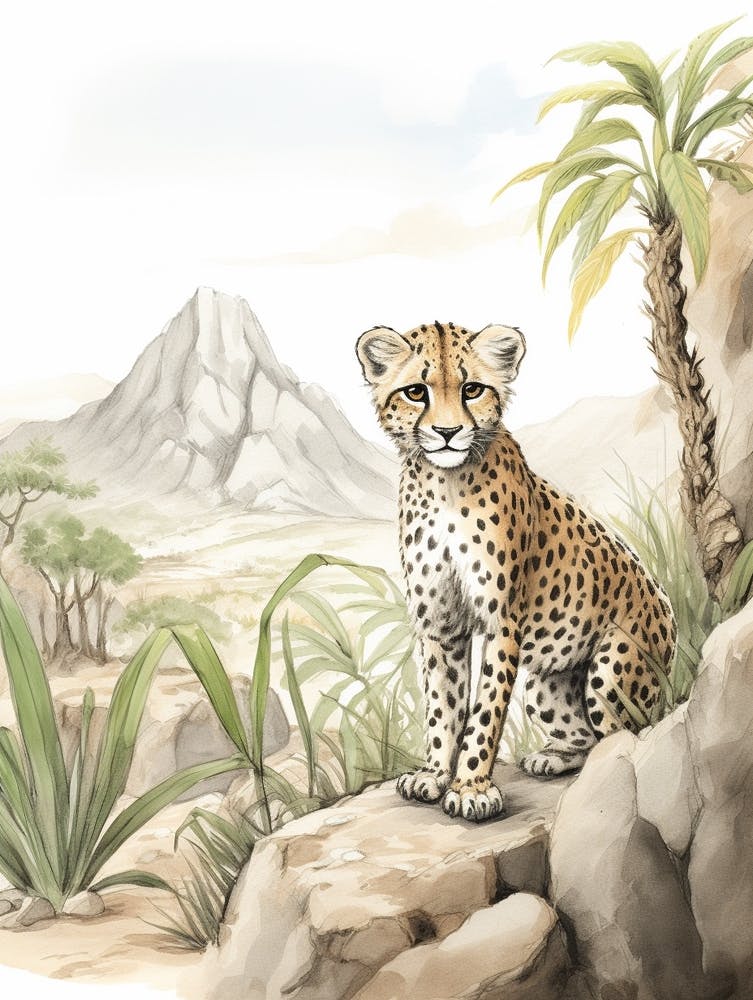 Storybook Animal Watercolour Cheetah 1