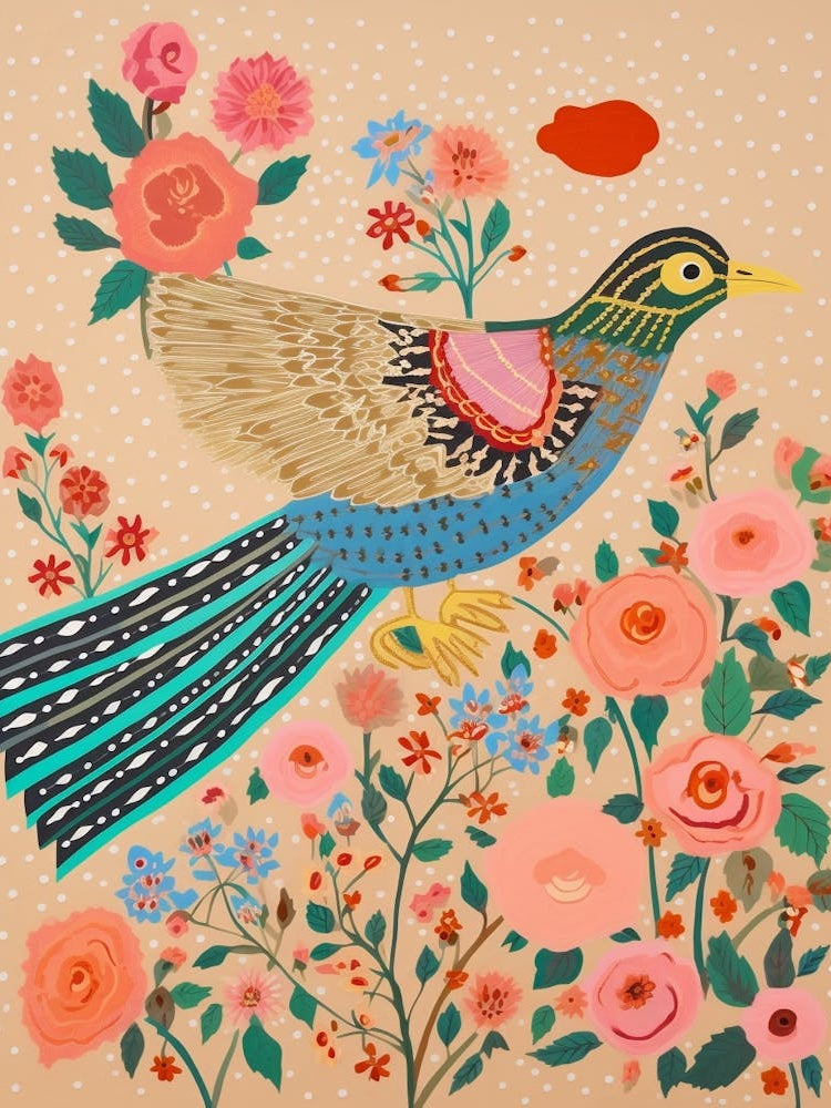 Maximalist Bird Painting Cowbird 2