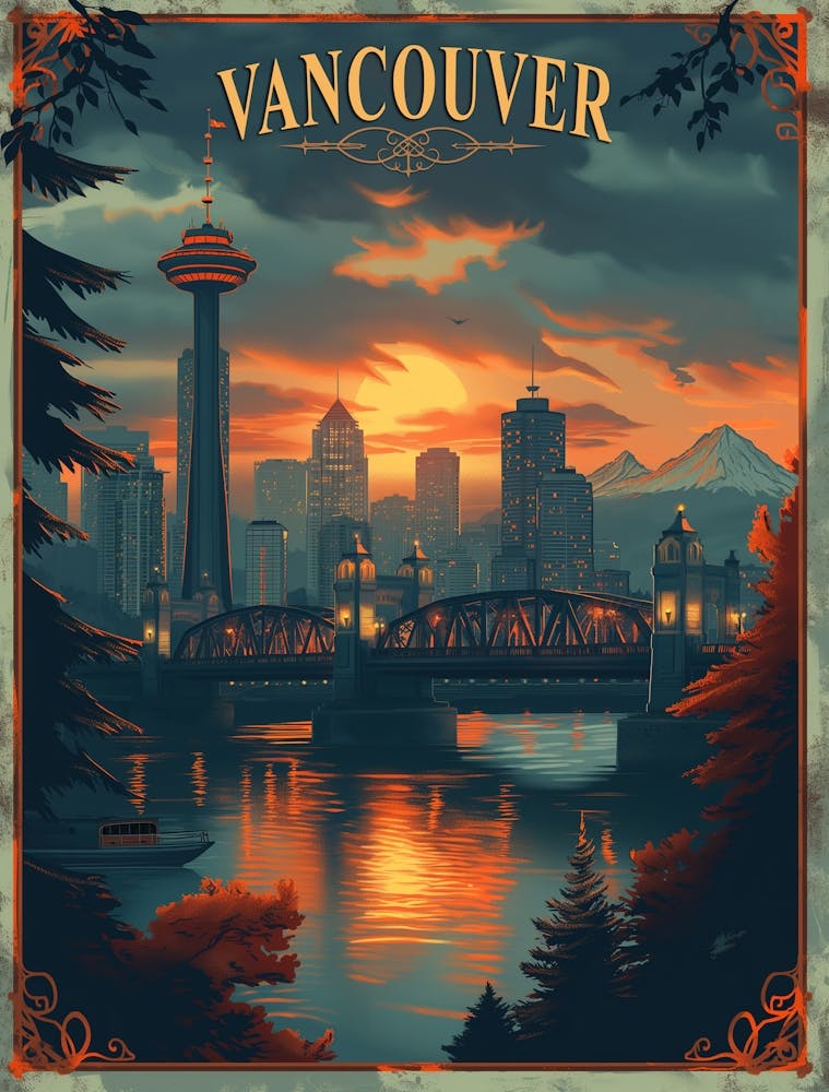 Vancouver, Canada Vintage Travel Poster