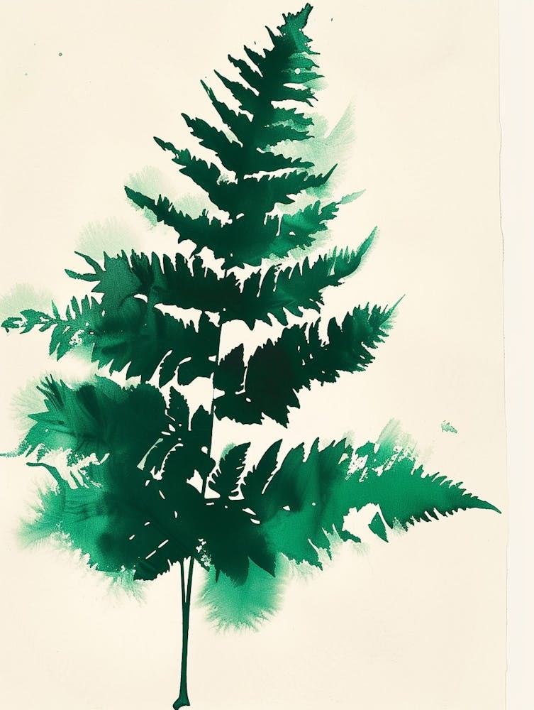 Green Ink Painting Of A Hares Foot Fern 4