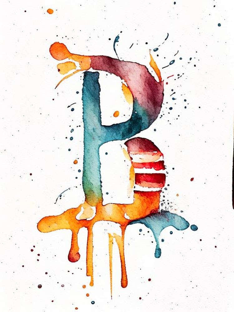 B  Letter, Alphabet Minimalist Watercolour 1