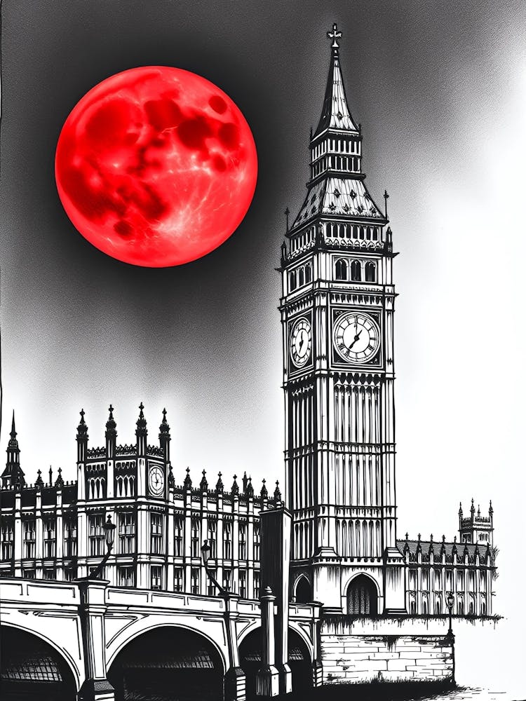 Big Ben And Red Moon
