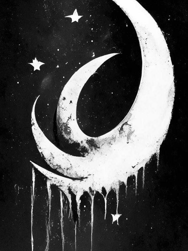Crescent Moon And Star Symbol Black And White Painting