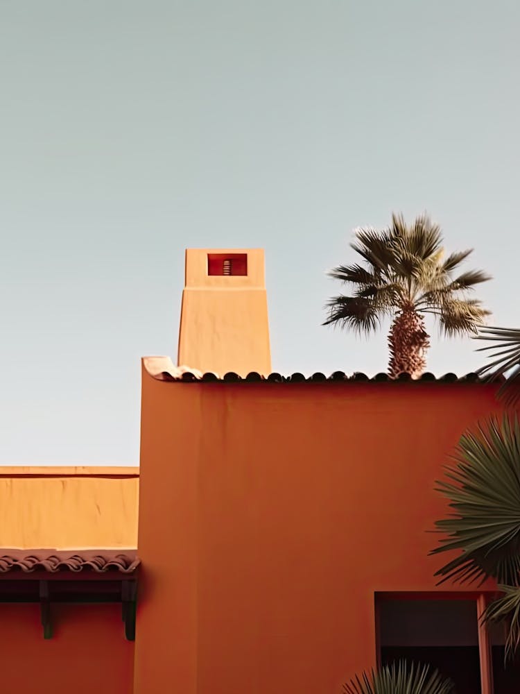 Orange House With Palms Retro Summer Photography 2
