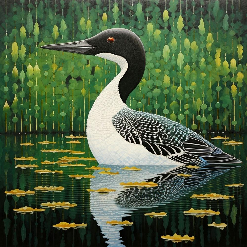 Ohara Koson Inspired Bird Painting Common Loon 4 Square