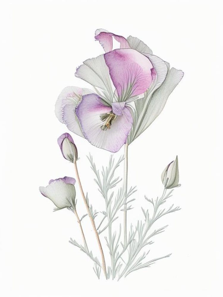 Eustoma Floral Quentin Blake Inspired Illustration 4 Flower