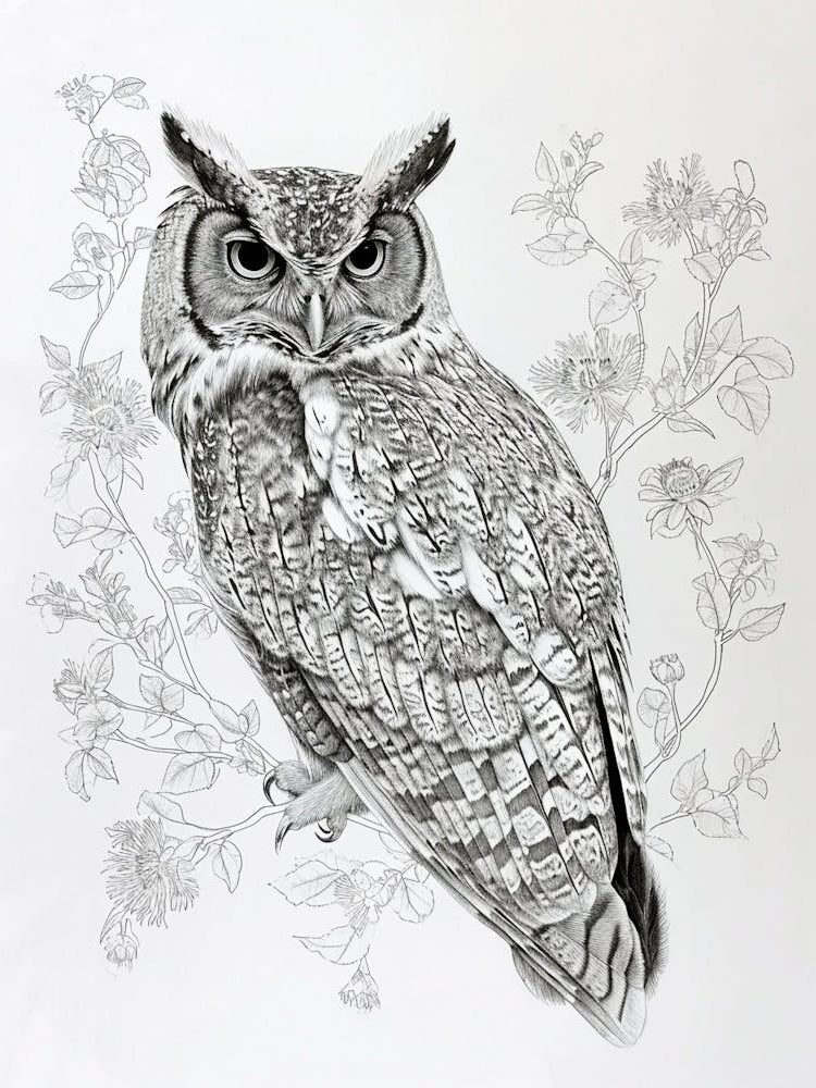 Brown Fish Owl Marker Drawing 1