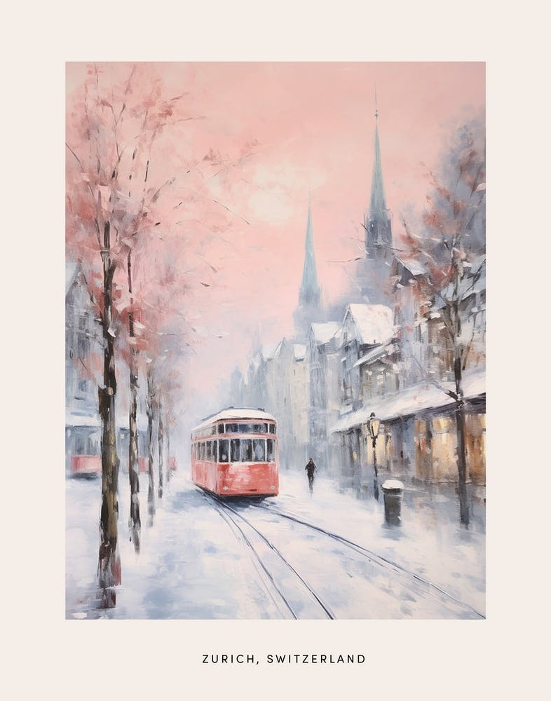 Dreamy Winter Painting Poster Zurich Switzerland 6