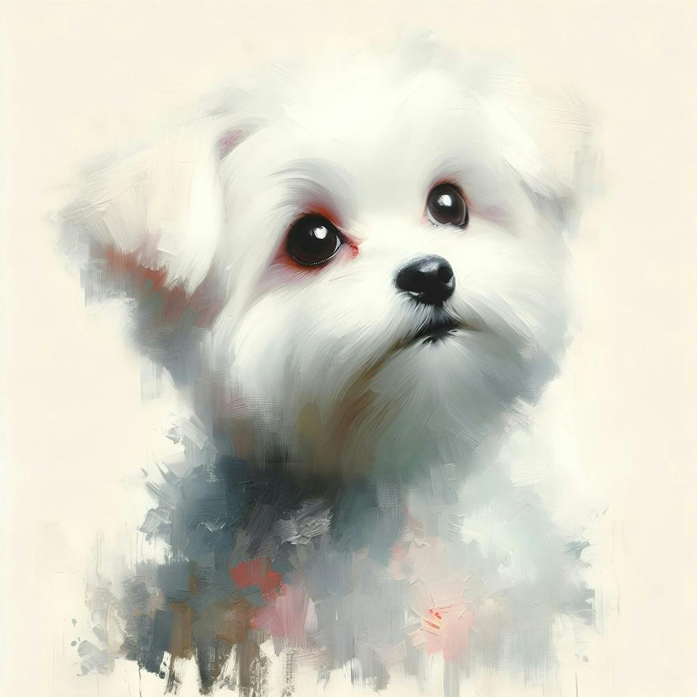 Adorable Maltese Dog Oil Painting