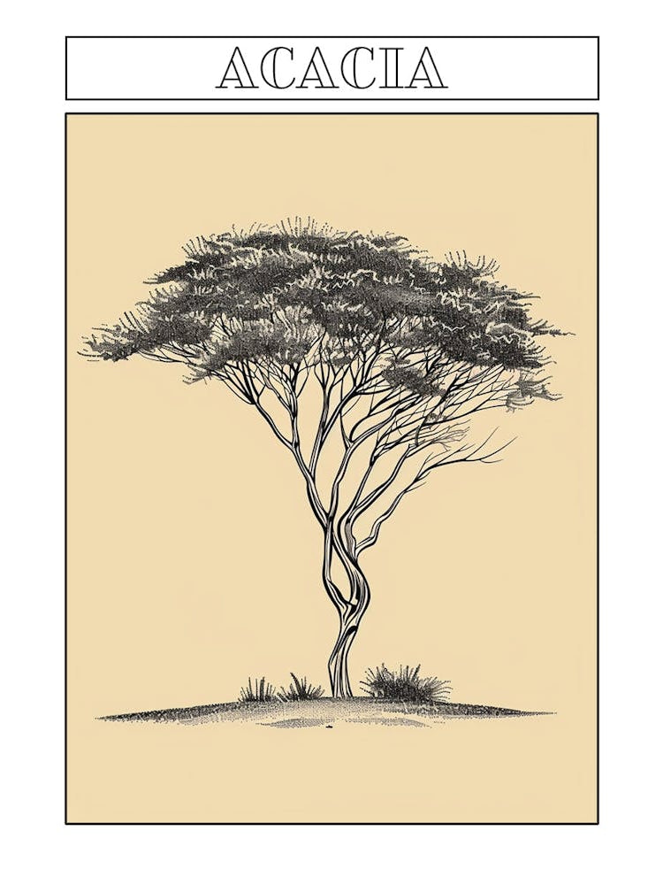 Acacia Tree Minimalistic Drawing 1 Poster