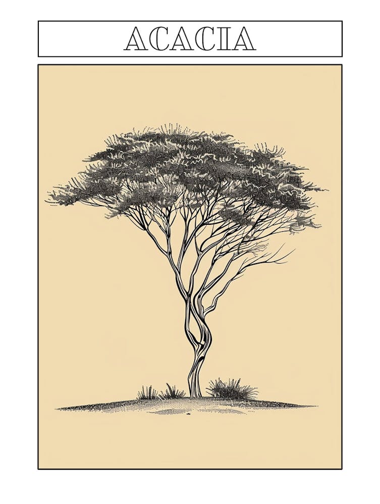 Acacia Tree Minimalistic Drawing 1 Poster