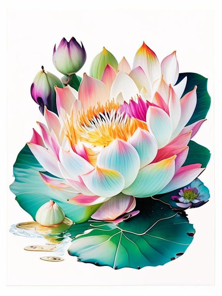Blooming Lotus Flower In Lake Decoupage 1
