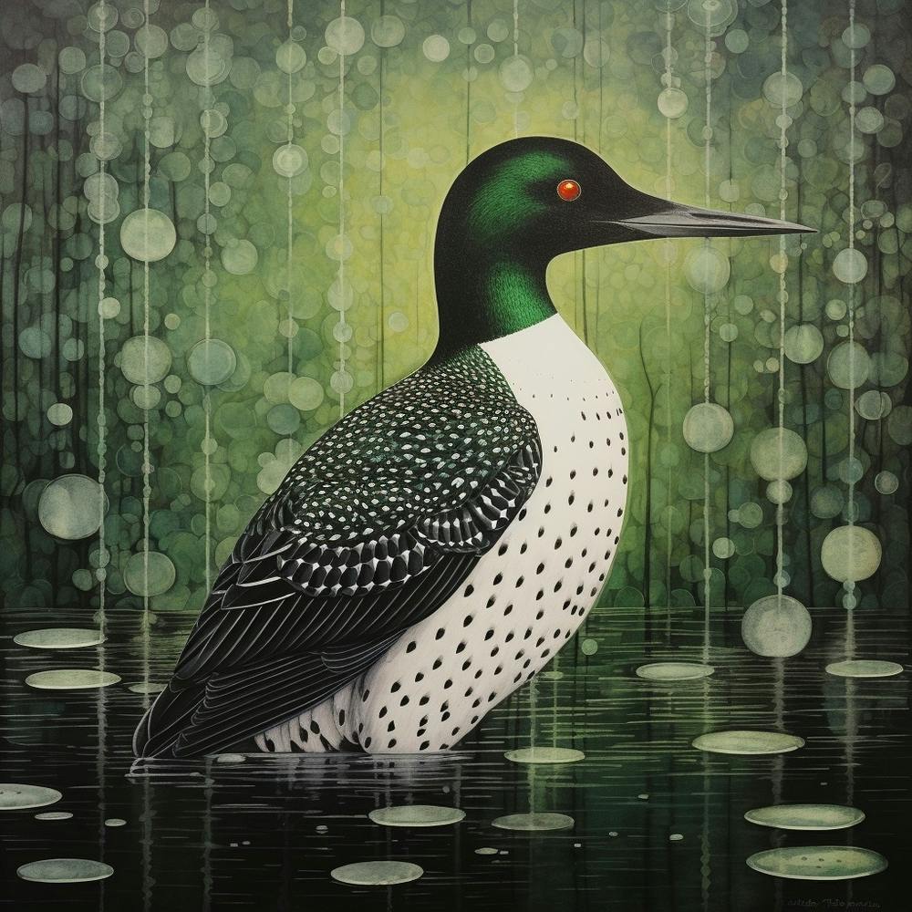 Ohara Koson Inspired Bird Painting Loon 2 Square