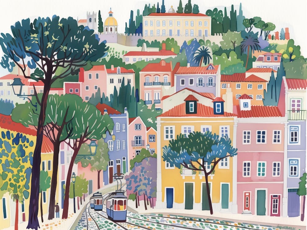 Lissabon Portugal Landschaftsaquarell