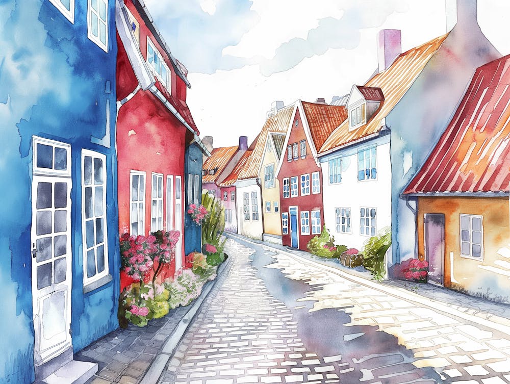 Watercolor White Background Clipart Of The Old Town