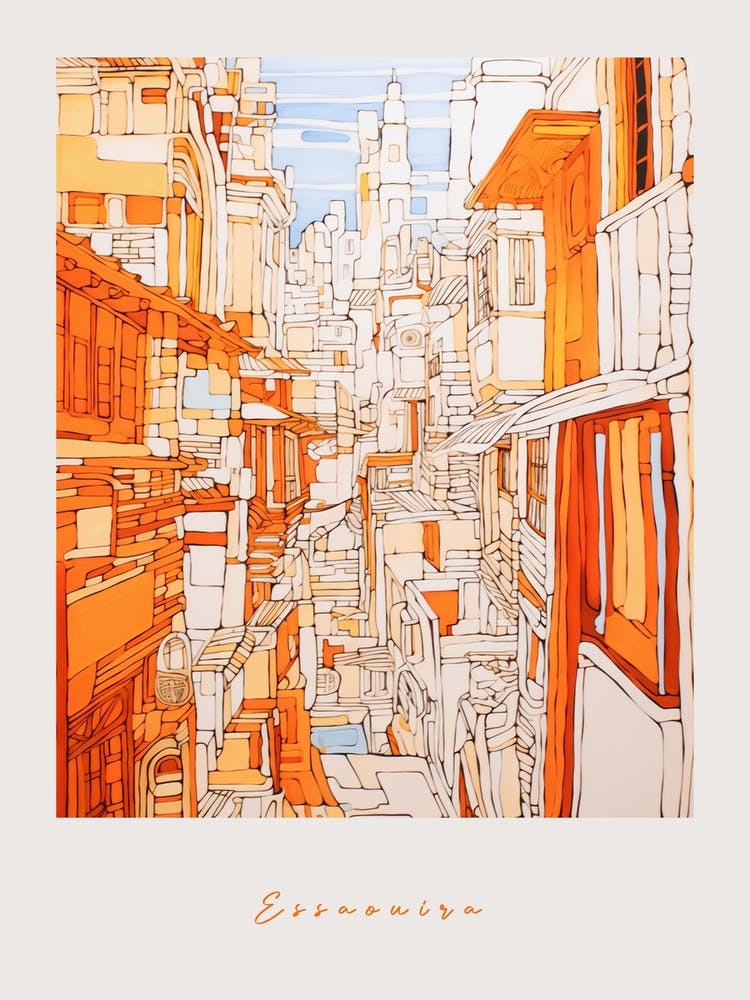 Essaouira Morocco Orange Drawing Poster
