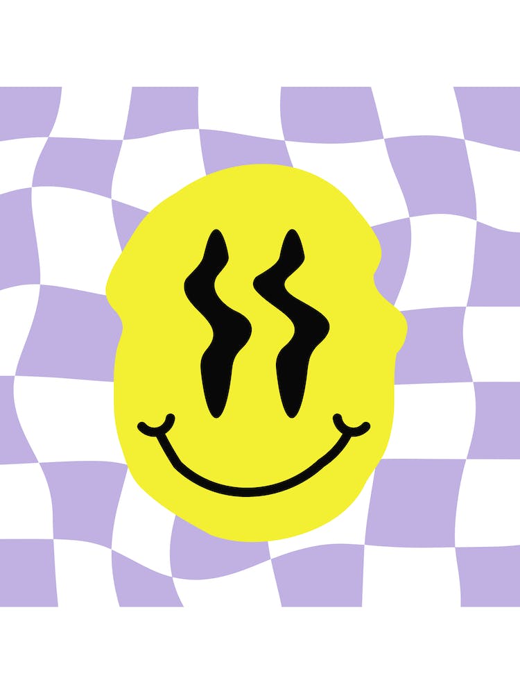 Checkerboard Melting Acid House Smiley, 90's Trippy Rave