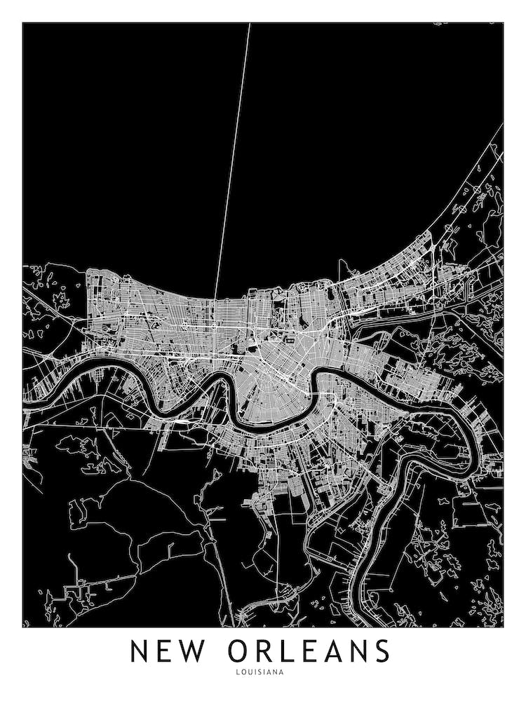 New Orleans Black And White Map