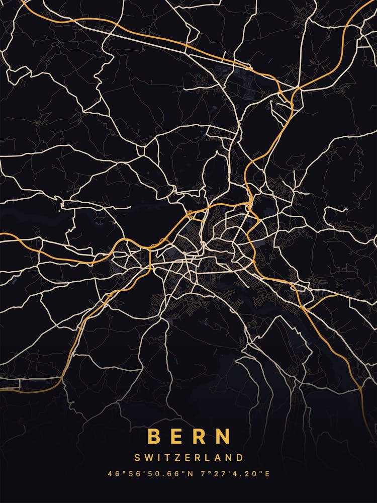 Bern Switzerland Black And Gold Map