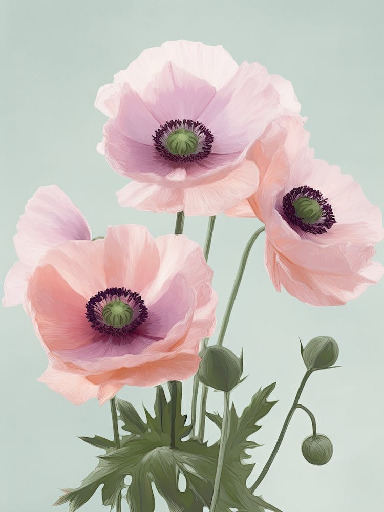 Anemone Flowers Acrylic Pastel Colours 1