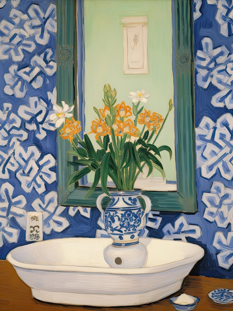Bathroom Vanity Painting With A Daffodil Bouquet 3