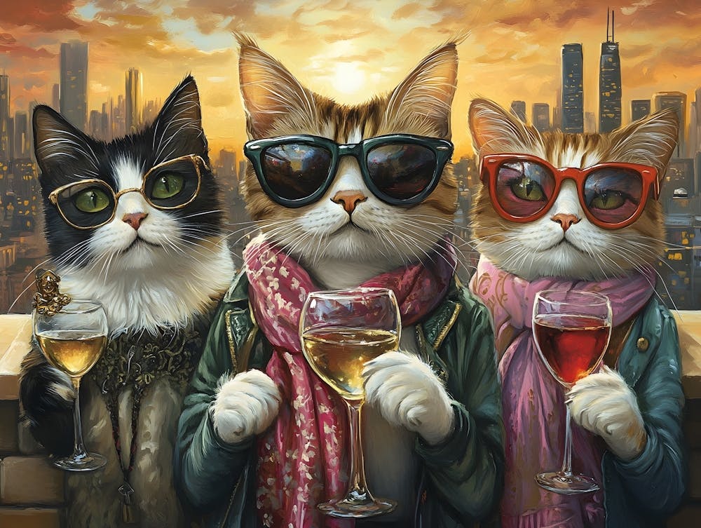 City Cats With Wine 2