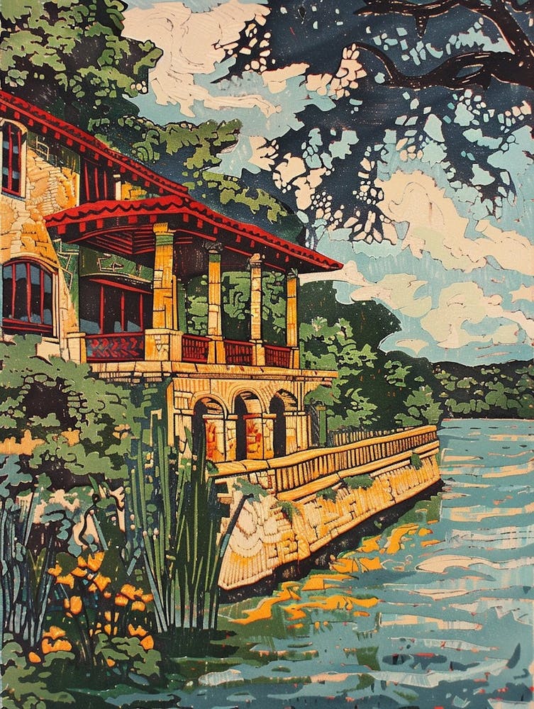 The Oasis On Lake Travis Austin Texas Colourful Blockprint 2