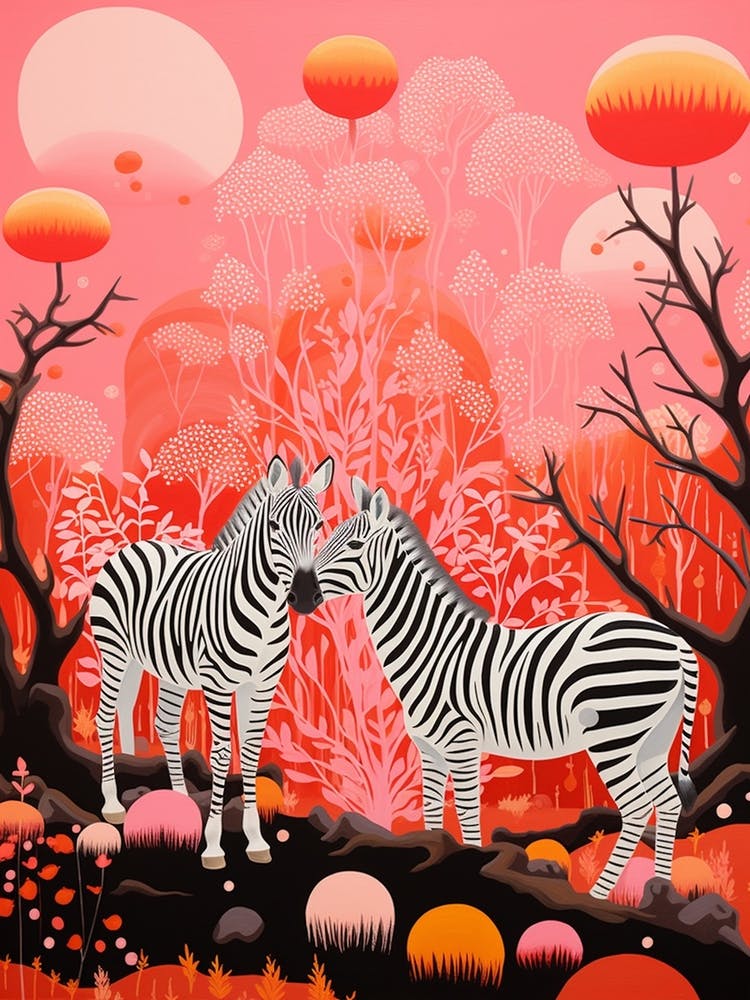 Pair Of Zebras Pink Pattern