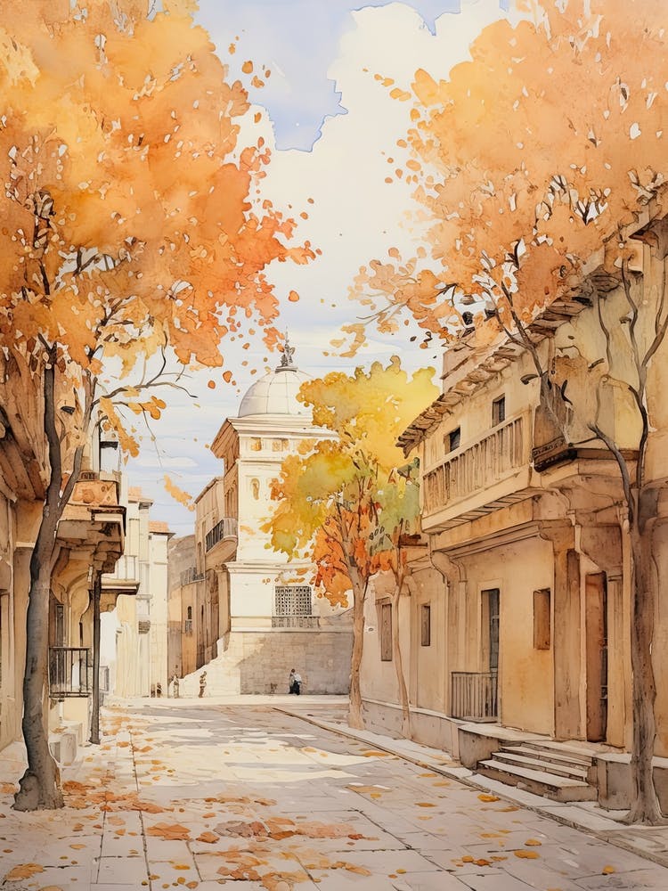 Athens Greece In Autumn Fall, Watercolour 4
