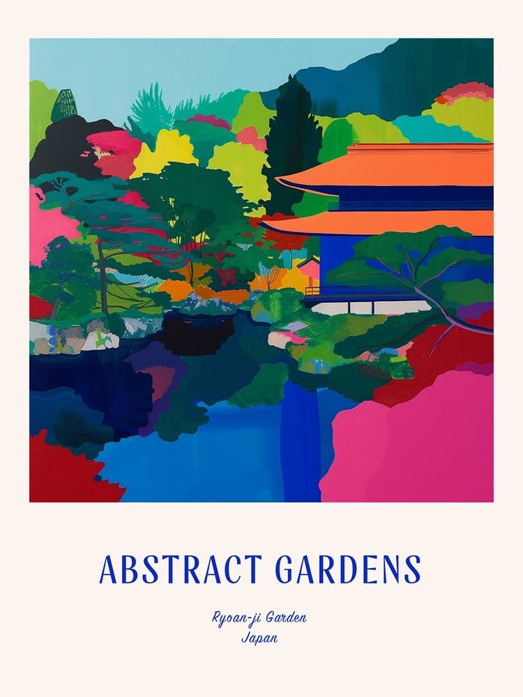 Colourful Gardens Ryoan Ji Garden Japan 1 Blue Poster