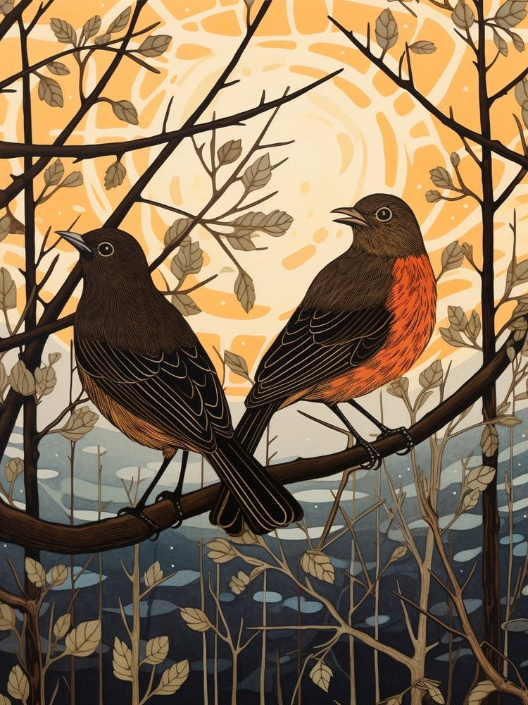 Art Nouveau Birds Poster Blackbird 3