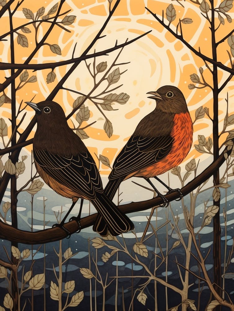 Art Nouveau Birds Poster Blackbird 3