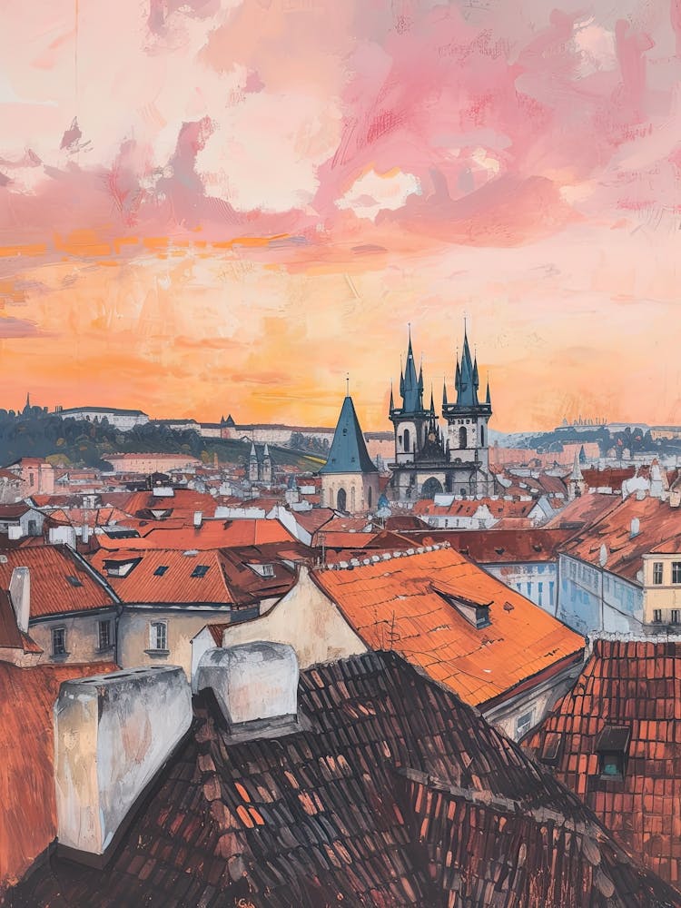 Prague Rooftops Morning Skyline 4