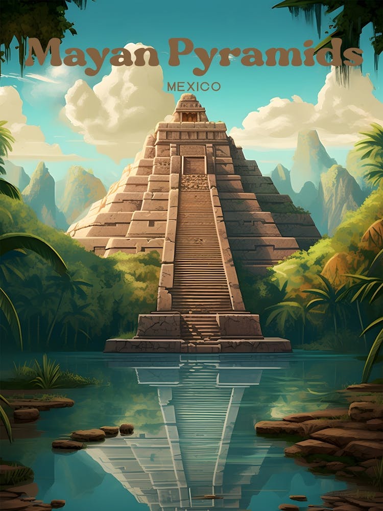Mayan Pyramids Mexico Vibrant Travel Art