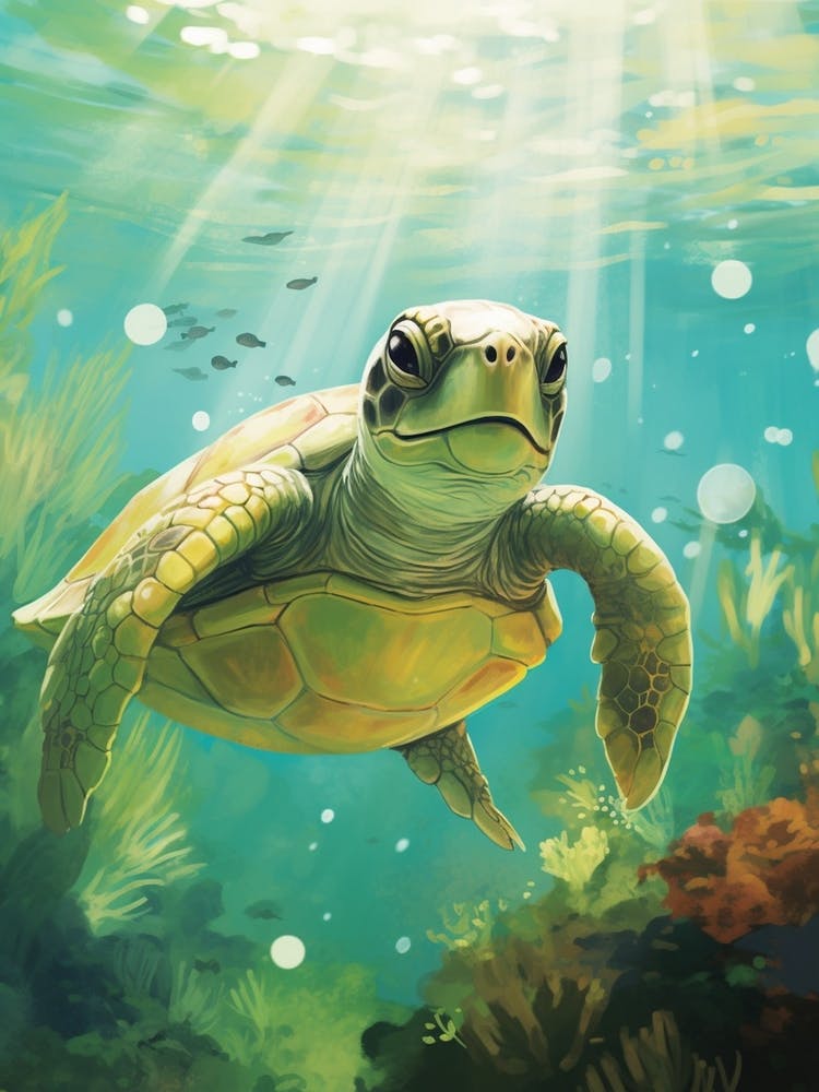 Green Turtle In Ocean