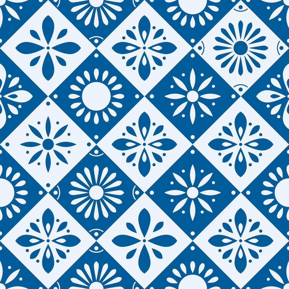 Traditionelle Portugiesische Fliesen in Blau mit Blumenmotiven Quadrat